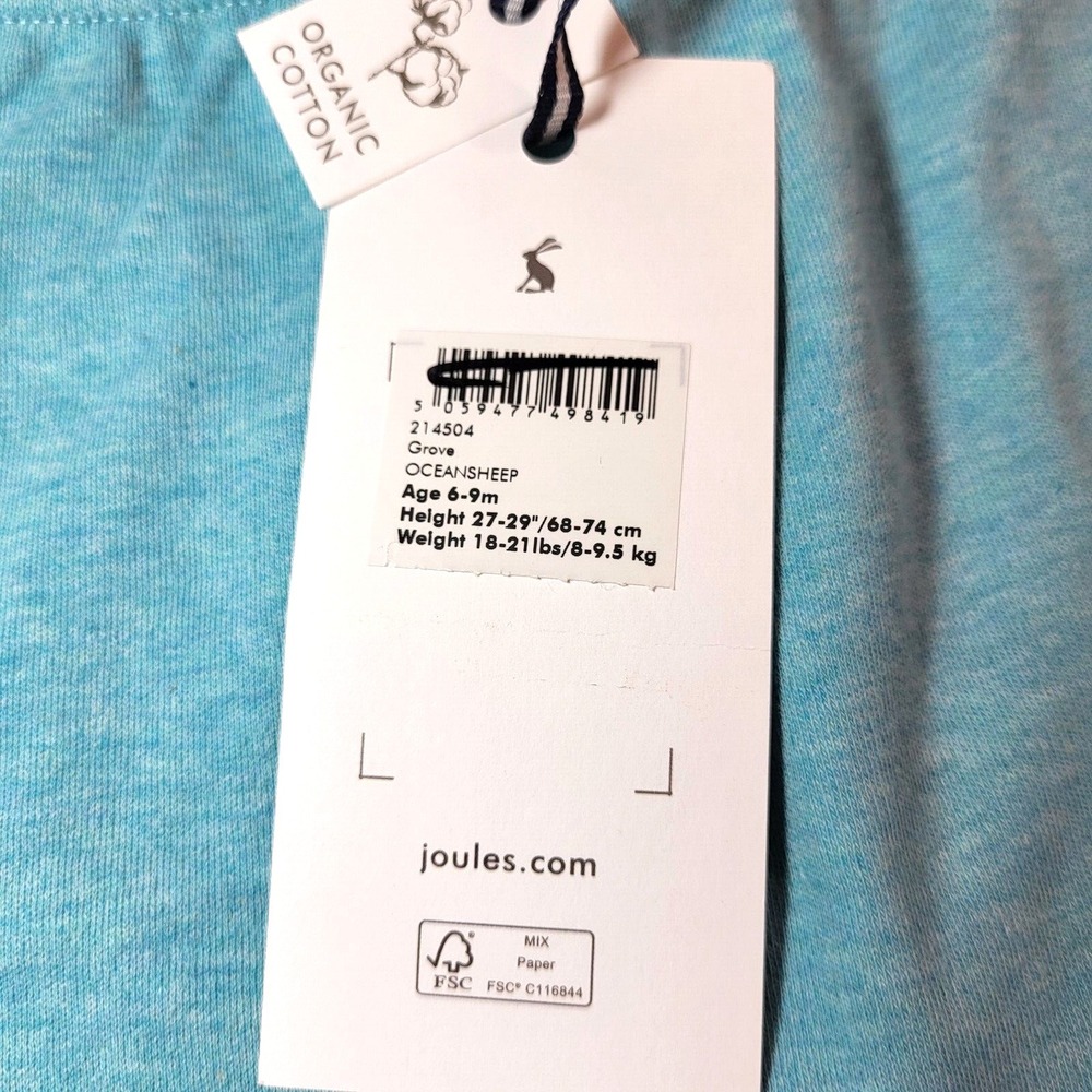 Joules Grove Ocean Blue Pant‎ Floral Print Cuff Sheep Pocket Organic 6-9 month - Picture 3 of 10